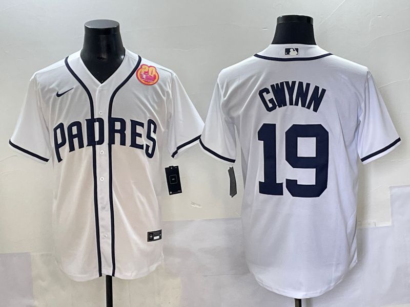 Men 2025 San Diego Padres 19 Gwynn White Game Nike MLB Jersey style 27